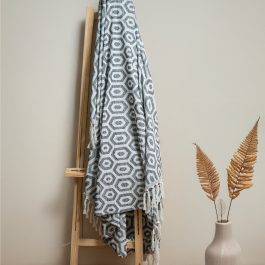Handwoven Hexagon Pattern Cotton Throw – 58″ x 50″